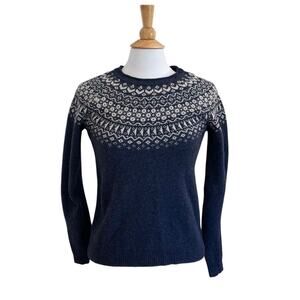 Tabitha Webb Lambswool Blend Navy Fair Isle Long Sleeve Sweater, Size S